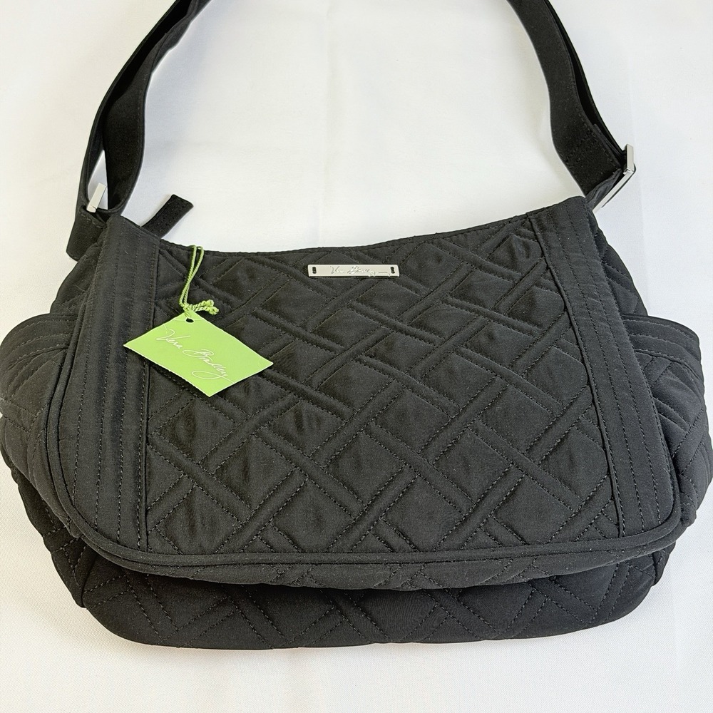 Vera Bradley "On The Go" Crossbody Hobo Bag Classic Black Microfiber Zipper New - Picture 2 of 12
